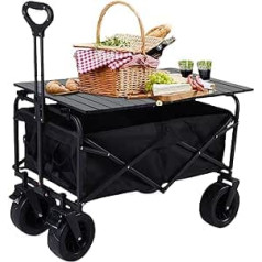 AHWOiHS Handcart Foldable Hand Trolley with Camping Table, Beach Trolley with Removable Fabric, Folding Handcart, Garden Trolley, Transport Trolley for All Terrain Folding Trolley 150 kg Load Capacity