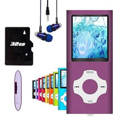 MP3 atskaņotājs/MP4 atskaņotājs, Hotechs MP3 mūzikas atskaņotājs ar 32 GB atmiņas karti, plāns digitālais LCD displejs, 1,82 collu ekrāns, mini USB ports ar FM radio, balss ierakstīšana