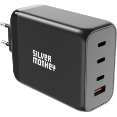 Silver Monkey GaN 200W 3xUSB-C PD USB-A QC 3.0 Мощное зарядное устройство черный