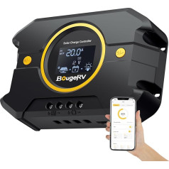 BougeRV 20A PWM saules uzlādes kontrolieris 12V/24V ar Bluetooth App Control Solar Charge Controller Intelligent Controller Saules kontrolieris ar LCD ekrānu USB ports LFP AGM SLD FLA baterijām