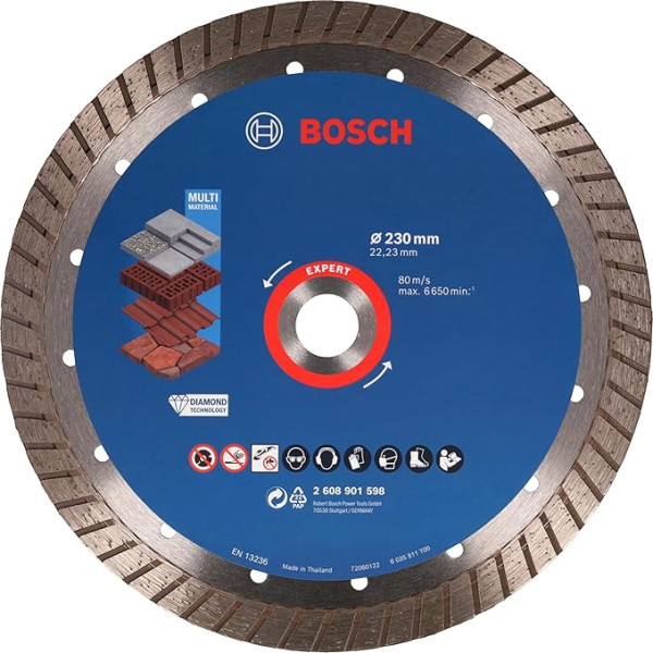 Bosch piederumi Bosch piederumi Bosch Professional 1 x Expert MultiMaterial Turbo dimanta griešanas diski (betonam, ķieģeļiem, diametrs 230 mm, lielie leņķa slīpmašīnu piederumi)