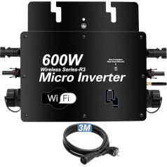 PV mikro invertors 600 W, MPPT saules mikro invertors 2 x 375 W saules paneļiem (saules paneļi), mikro balkona elektrostacijas mikro invertors WiFi IP65, ar lietotni, balkona elektrostacijai