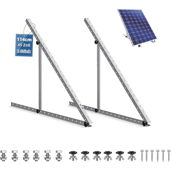 Oududianzi saules paneļu kronšteins 114 cm, saules paneļu turētājs, plakanais jumts 45 collas, saules paneļu kronšteins, plakanā jumta PV moduļu stiprinājums plakanajai jumta sienai, piekabei laivai, regulējams leņķis 0-90°