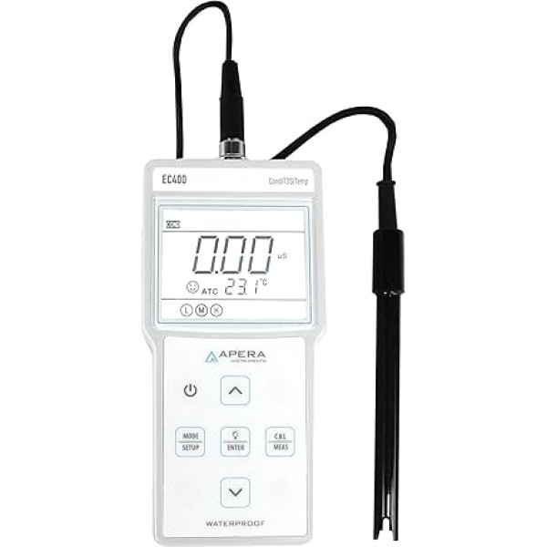 Apera Instruments EC400 portatīvais vadītspējas/TDS/temperatūras mērītājs (ietver 2301T-S vadītspējas elektrodu ar integrētu temperatūras mērījumu, 1 līdz 4 punktu kalibrēšana)