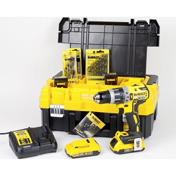 DEWALT XR DCK796D2T Akumulatora urbjmašīnas komplekts ar 2 ātrumu metāla zobratu un bezsuku motoru skrūvēšanai, urbšanai un triecienurbšanai - 1 x triecienurbjmašīna Li-Ion 18 V + piederumi