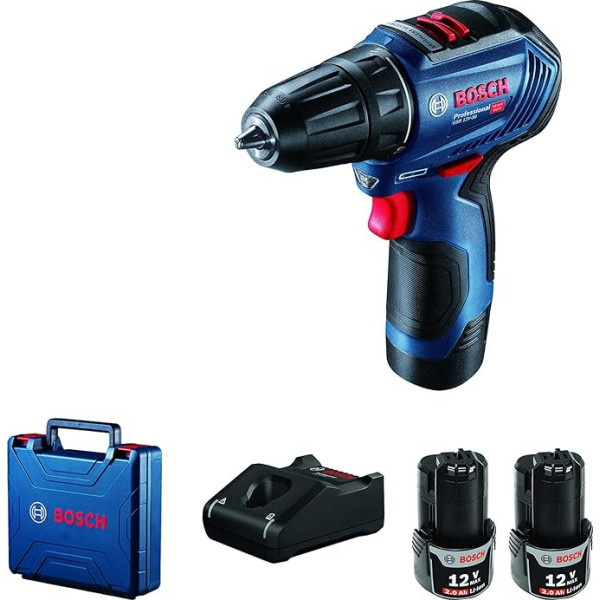 Bosch Professional GSR 12V-30 12V sistēmas akumulatora urbjmašīna (ieskaitot 2 x 2,0 Ah akumulatoru, ātro lādētāju GAL 12V-40, Craftsman koferī)