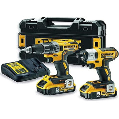 Dewalt dck268p2t-qw 2 instrumentu komplekts 18V 5Ah Li-Ion - kompakts urbis un triecienatslēga korpusā TSTAK II, 18V, Jaune Noir