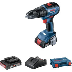 Bosch Professioanl GSB 18V-50 18V sistēmas 18V akumulatora triecienatslēgas (2 GBA 18V 2.0Ah, lādētājs GAL 18V-20, L-veida futrālis)