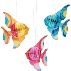 YeahiBaby Pack of 6 Tissue Paper Fish Tropical Fish Decoration Hanging Ornaments Party Supplies (Gold+Pink+Blue)