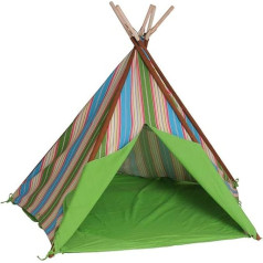 HAB & GUT -ZK002- Teepee - augstas kvalitātes auduma telts bērniem, svītrains raksts, zaļa/brūna/zila, augstums 135 cm, diametrs 180 cm, koka stabi, kokvilna, iekštelpās