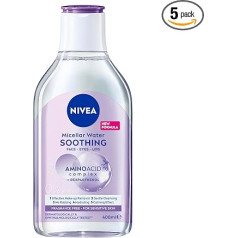 Nivea MicellAIR iepakojums ar 5 ēdamlietām Skin Breathe Micelārais ūdens (400 ml), jutīga kosmētikas noņemšanas līdzeklis, micelārais attīrošais ūdens, maigs mitrinošs līdzeklis sievietēm, 3-in-1