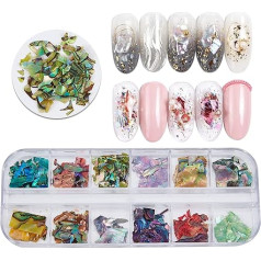 Niceneeded 12 krāsu neregulāri Abalone Shell diski, 3D Nail Art Shell gabals nagu plāksteris nāras pārslas nagu mākslas apdare Sequins Decals (stils 2)