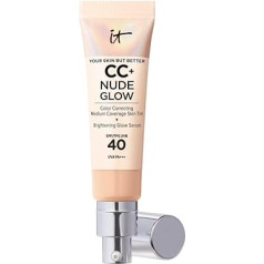 It Cosmetics , CC+ Nude Glow Your Skin But Better Krēms ar vidēju pārklājumu SPF40, bagātināts ar peptīdiem, kolagēnu un vitamīniem, dabīgs un mirdzošs finišs 32ml, gaišs, vidējs