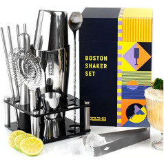 Kooltho Cocktail Shaker Set with Stand, Boston Shaker Set Tin Cocktail Shaker Stainless Steel Cocktail Gift Set Bartender Set Professional, Bartender Original Gifts for Men Women