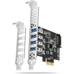 Axagon Pceu-43rs pcie kontrolieris 4x usb 3.2 gen 1 ports, uasp, renesas chipset, 15-pin sata barošanas avots