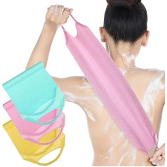 Breling 3 Pack Exfoliating Back Scrubber with Handles Exfoliating Washcloth Nylon Extended Length Body Exfoliator Brush Stretchable Pull Strap Back Washer for Shower Long Bath and Body Brushes