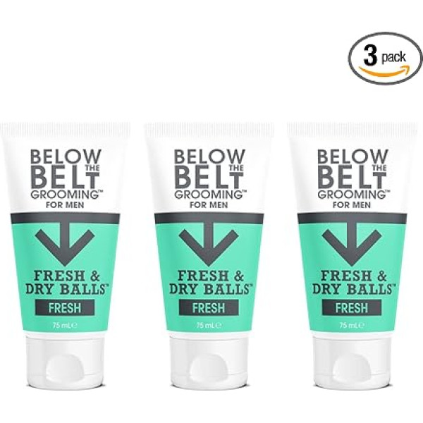 Below The Belt Grooming Fresh & Dry Ball, intīmais dezodorants un krēms vīriešiem, aizsargā pret sviedriem, nepatīkamu aromātu un berzi, svaigs aromāts, 3 x 75ml