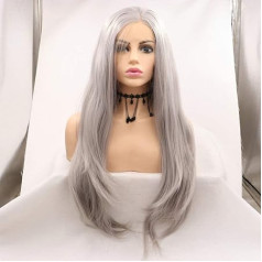 Yiweier RainaHair 26 collu sudrabaini pelēku matu parūkas Reālistiskas parūkas sievietēm Gaiši pelēks dabiski taisns garš sintētisko matu karstumizturīgs Glueless Lace Front parūka (sudrabaini pelēks)