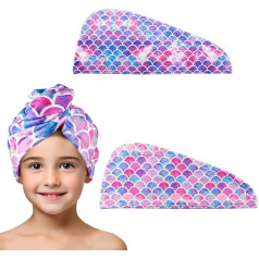 Madholly 2 iepakojuma mikrošķiedras matu žāvēšanas dvieļi Super absorbējoša tūlītēja sausa ar pogu Anti Frizz mīksts vannas dvielis meitenēm, sievietēm, dāmām, bērniem, gariem bieziem matiem ātri izžūst