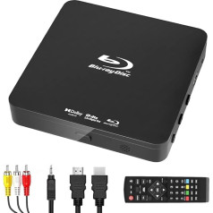 Full HD 1080P Blu Ray disku atskaņotājs ar Dolby Audio, visu DVD un B 2 reģiona Blu-Ray filmu atskaņošana, atbalsts 128G USB zibatmiņas diskam + HDMI/AV izeja + iebūvēts PAL/NTSC ar kabeļiem