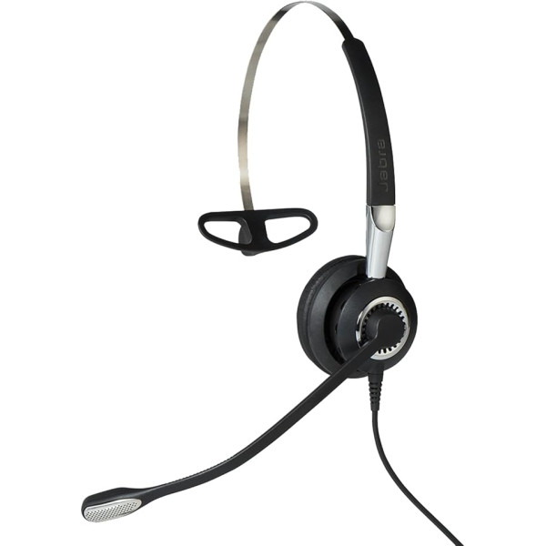 Jabra Q711362 Biz 2400 II QD On-Ear mono austiņas ar ātri atvienojamu savienotāju, vieglas trokšņu slāpēšanas kabeļa austiņas ar HD balss funkciju un mīkstu galvas spilventiņu galda tālruņiem, melnas/sudraba krāsas