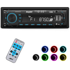 Auto radio Bluetooth 5.0, FM/AM, 7 krāsu auto radio ar Bluetooth brīvroku komplektu, 1 DIN radio stereo ar 2 USB/AUX/Card/MP3 atskaņotāju, atbalsts iOS, Android, 30 radiostaciju veikals