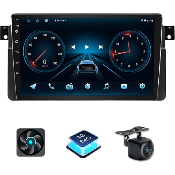 4+64GB Android auto radio BMW 3 Series E46 1999-2005 ar bezvadu Carplay Android auto 9 collu GPS navigācija automašīnai BMW E46 radio Bluetooth WiFi DSP SWC