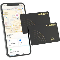 VOCOlinc Wallet Tracker 2 Pack, Slim 1,6 mm Smart Air Bluetooth karšu birka, saderīga ar Apple Kur ir? (tikai iOS, ne Android), Priekšmetu meklētāja karte somai, koferim, somai, somiņai, somiņai, somai