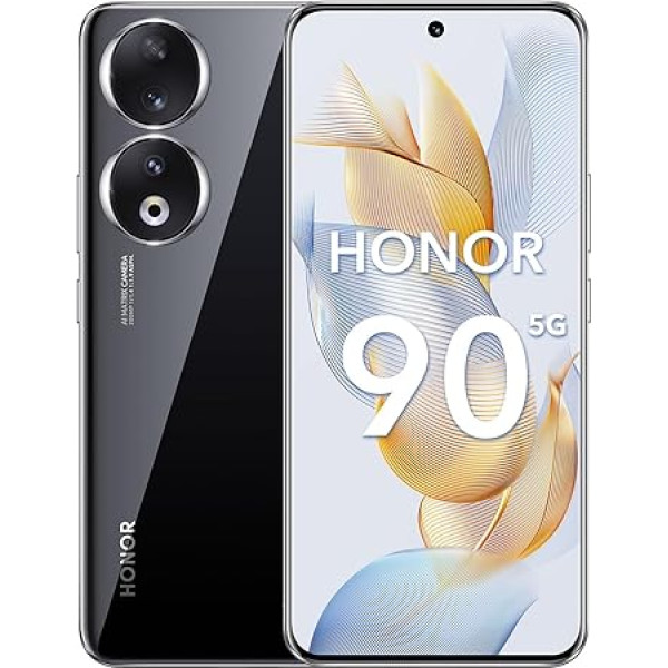 HONOR 90 5G viedtālrunis ar 200 MP trīskāršu kameru, 12 GB + 512 GB, Android mobilais tālrunis 6,7 collu AMOLED displejs 120 Hz, 5000 mAh, Dual SIM un NFC - melns