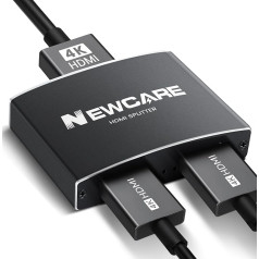 NEWCARE HDMI sadalītājs 1 in 2 Out, 4K HDMI sadalītājs diviem monitoriem dublēšanai/dublēšanai ar 1,2 m HDMI kabeli, HDMI sadalītājs atbalsta divus dažāda/vienāda izmēra televizorus vienlaicīgi