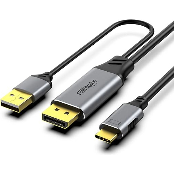 fairikabe DisplayPort uz USB C 4K60Hz, vienvirziena DisplayPort avots uz USBC izeju (no vīrieša uz vīrieti), atbalsta skārienjūtīgu portatīvo monitoru, 1.2DP uz C tipa monitoru, saderīgs ar MacBook