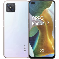 OPPO Reno4 Z 5G viedtālrunis, 6,5 collu displejs + 120 Hz atsvaidzināšanas ātrums, 4 kameras, 8 GB un 128 GB operatīvās atmiņas bez iespējas paplašināt, 4000 mAh akumulators, Dual SIM, 2020, [itāļu versija], brūngani balts