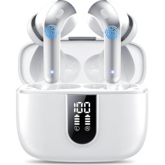 Bluetooth austiņas, In-Ear austiņas, bezvadu Bluetooth 5.3 ar 50H dziļiem basiem, 2024 bezvadu austiņas, trokšņu slāpēšanas austiņas ar 4 ENC mikrofonu, IPX7 ūdensizturīgas austiņas, baltas krāsas