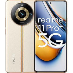 realme 11 Pro+ 5G 12 + 512 GB viedtālrunis, 200 MP OIS SuperZoom kamera, 120 Hz izliekts Vision displejs, 5000 mAh masīva baterija, 100 W SuperVOOC uzlāde, Sunrise Beige krāsā