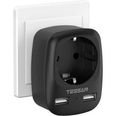 TESSAN Adapteris Anglija Vācija kontaktdakša, ceļojuma adapteris Lielbritānijas kontaktligzdas adapteris ar 2 USB, kontaktligzdas adapteris Anglija, ceļojuma kontaktdakšas G tipa strāvas adapteris Īrijai, Lielbritānijas adapteris uz ES, melns