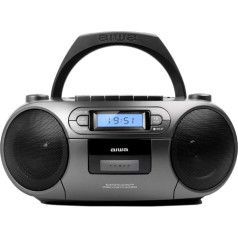 Aiwa BBTC-550BK Pārnēsājamais radio CD Bluetooth USB kasešu magnetofons Metāliski pelēks