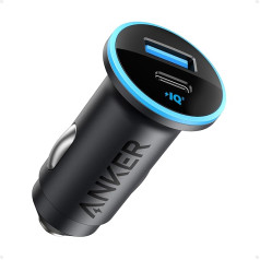 Anker USB C auto lādētājs (52,5 W), 323 12 V mobilo tālruņu lādētājs automašīnai/automašīnai ar PowerIQ 3.0 ātro uzlādi iPhone 15 14 13 13 12 11 Pro Max Mini X XS Samsung Galaxy S23/22/21 iPad Pro Pixel un citiem tālruņiem