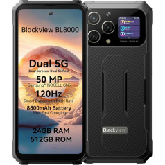 Blackview āra viedtālrunis Dual 5G BL8000, Dimensity 7050 24GB + 512GB, 50MP kamera, 6,78 collu 2,4K dubultais ekrāns, 8800 mAh akumulators, 33W ātrā uzlāde, IP68 mobilais telefons bez līguma, NFC GPS OTG