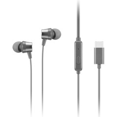 Lenovo - 300 vadu USB-C austiņas ar vadu - iebūvēts mikrofons - USB-C savienojums - atskaņošanas un pauzes poga - 3 izmēru silikona austiņas komplektā