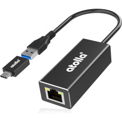 USB LAN адаптер, atolla Алюминиевый USB Gigabit Ethernet адаптер, 1000 Мбит/с USB сетевой адаптер Совместим с MacBook, Chromebook, Galaxy Tablet и Type A, а также для устройств с п