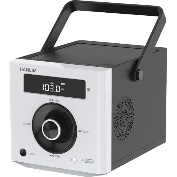 HANLIM Portable CD Player 20W Bluetooth saderīgs/FM Radio/MP3 atskaņošana/USB/AUX ieeja/ austiņu ligzda/ mikrofonu ports/ tālvadības pults, iebūvēta 2000mAh baterija, kompakts stereo CD atskaņotājs