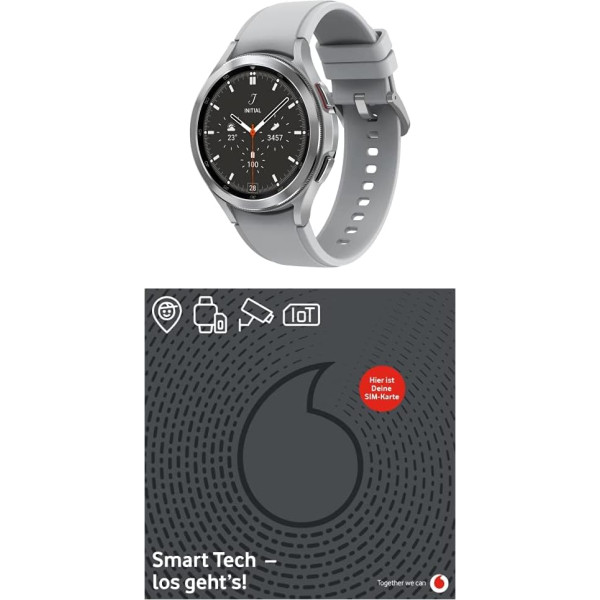 Samsung Galaxy Watch4 Classic, apaļš LTE viedpulkstenis, Wear OS, rotējoša apmale, fitnesa pulkstenis, 46 mm, sudraba, Vodafone eSIM