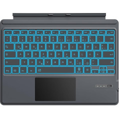 MoKo vācu tastatūra, saderīga ar Microsoft Surface Pro 7 Plus/Pro 7/Pro 6/Pro 5/Pro 4/Pro 3, QWERTZ izkārtojuma Bluetooth tastatūra ar trekpadu, 7 krāsu fona apgaismojums, uzlādējams akumulators, pelēka krāsa