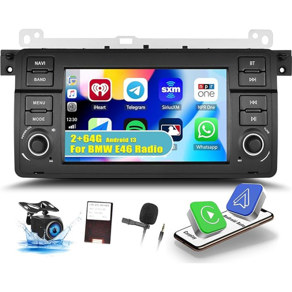 OiLiehu 2+64G Android 13 Carplay Android Auto Radio 2DIN priekš BMW E46 Radio Touring 1998-2006 Auto Radio ar ekrānu 7 collas ar Mirror Link/HiFi/Equalizer/Bluetooth/FM RDS/WiFi/GPS/Rear View Camera