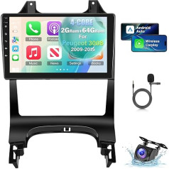 NHOPEEW 2+64G auto radio Peugeot 3008 2009-2015 - Bezvadu Carplay un Android Car - 9 collu Android 13 auto radio ar WiFi GPS EQ FM RDS + AHD aizmugures skata kamera un mikrofons