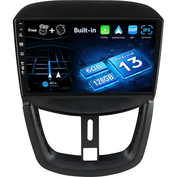 JOYX - [6G+128G] - Android 12 IPS auto radio piemērots Peugeot 207 (2006-2015) - Bezvadu CarPlay/Android Car/DSP/GPS - Kamera un mikrofons - 9 collu 2 DIN - DAB stūres vadība WiFi Fast Boot 360 kamera 4G