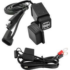 Lunriwis Motociklu ūdensnecaurlaidīgs lādētājs, SAE uz dubulto USB auto adapteris, 12-24V dubultais USB viedais lādētājs