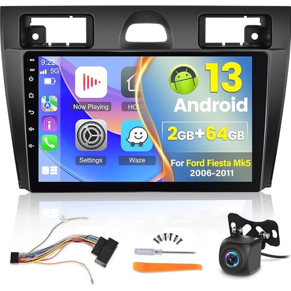 Android auto radio Ford Fiesta 2006-2011 ar Wireless Carplay un Android Car, DSP 36EQ / Vairākas UI tēmas / GPS WiFi - 9 collu skārienekrāns + AHD aizmugures skata kamera