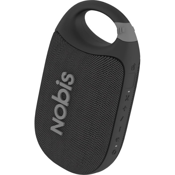 NOBIS Clip N1 portatīvais Bluetooth skaļrunis ar lietotni, ritma režīms, atskaņošanas laiks līdz 24 stundām, IP68 ūdensnecaurlaidīgs, BT 5.3, HD skaņa, stereo pārī, pielāgots ekvalaizers, ideāli piemērots lietošanai ārā (melns)