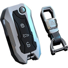 HIBEYO Auto atslēgu futrālis saderīgs ar Volkswagen VW Jetta R Golf Beetle Passat GTI Tiguan MK6 MK5 Rabbit MK1 Touran Key Protective Case Flip Keyless Entry Smart Remote Coverage Protection Silver